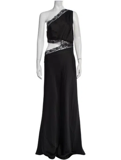 Pre-owned Misha Collection Lace Pattern Long Dress In Black