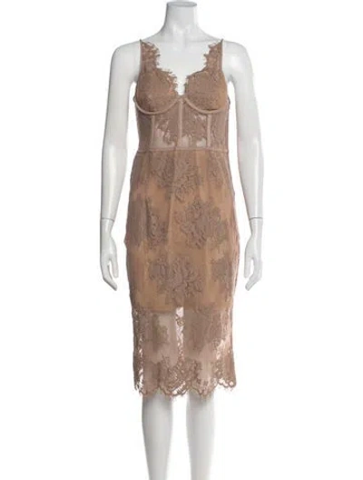 Pre-owned Misha Collection Lace Pattern Midi Length Dress In Neutrals