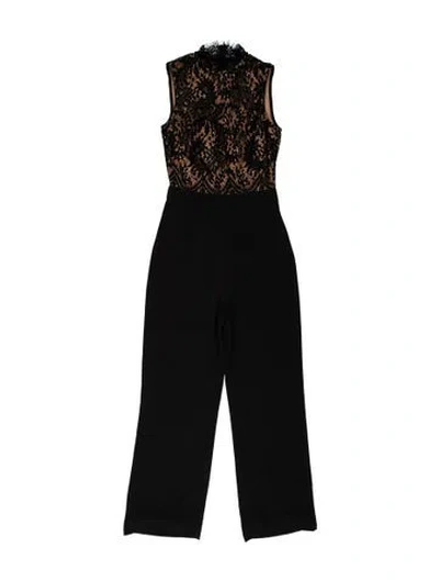 Pre-owned Misha Collection Lace Pattern Mock Neck Jumpsuit In Black