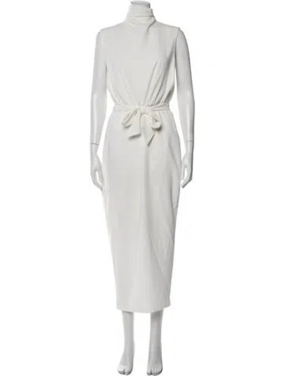 Pre-owned Misha Collection Mock Neck Midi Length Dress In White