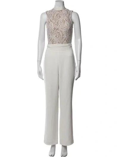 Pre-owned Misha Collection Nylon Lace Pattern Jumpsuit In Neutrals/white