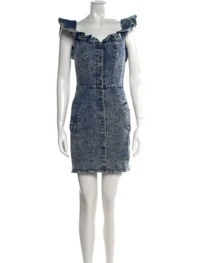 Pre-owned Misha Collection Off-the-shoulder Mini Dress In Blue