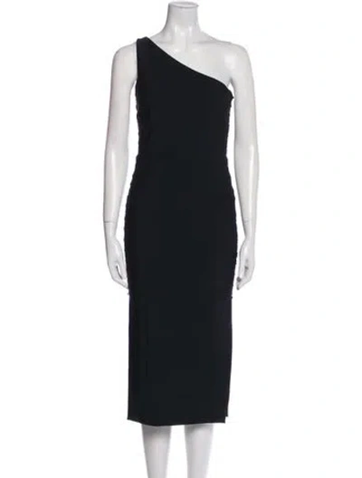 Pre-owned Misha Collection One-shoulder Midi Length Dress In Black
