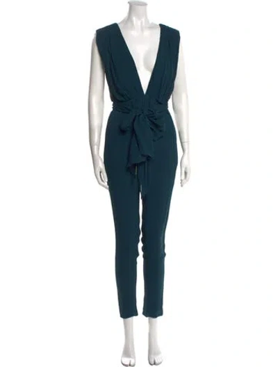 Pre-owned Misha Collection Plunge Neckline Jumpsuit In Green