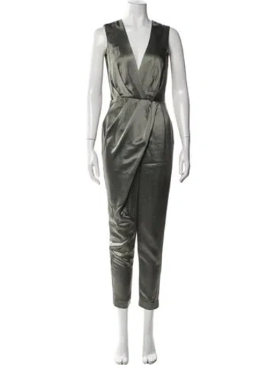 Pre-owned Misha Collection Plunge Neckline Jumpsuit In Green