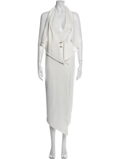 Pre-owned Misha Collection Plunge Neckline Long Dress In Neutrals