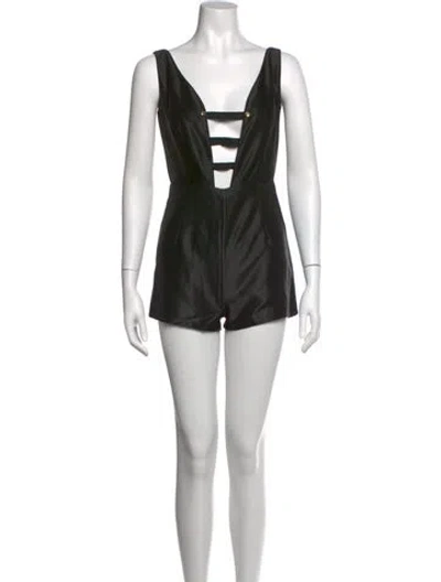 Pre-owned Misha Collection Plunge Neckline Romper In Black