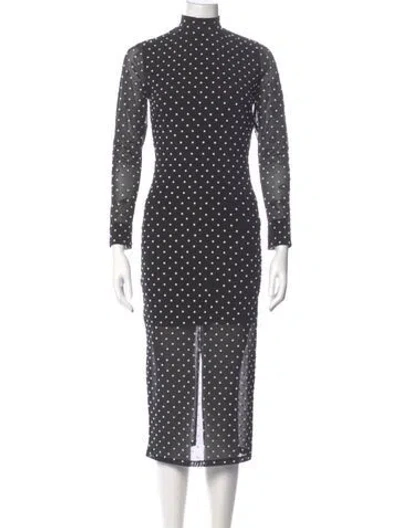 Pre-owned Misha Collection Polka Dot Print Midi Length Dress W/ Tags In Gray