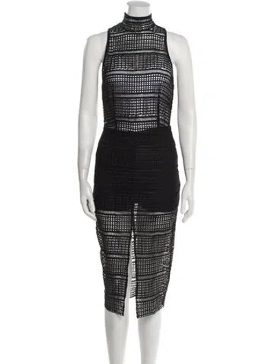 Pre-owned Misha Collection Printed Midi Length Dress In Black