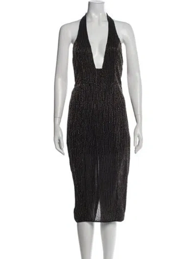 Pre-owned Misha Collection Printed Midi Length Dress W/ Tags In Black