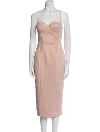 Pre-owned Misha Collection Square Neckline Knee-length Dress In Pink