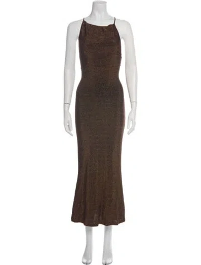 Pre-owned Misha Collection Square Neckline Long Dress In Brown