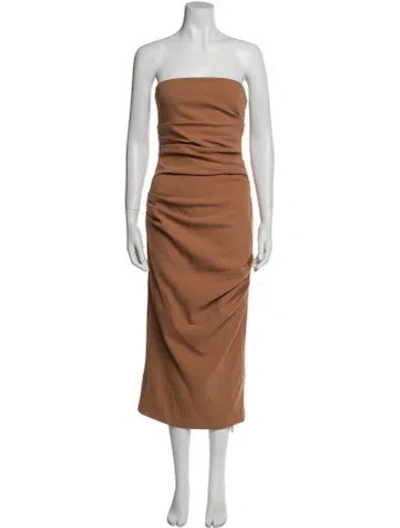 Pre-owned Misha Collection Strapless Midi Length Dress In Neutral