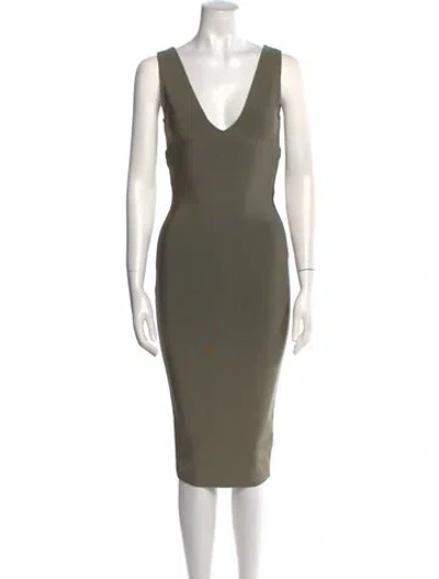 Pre-owned Misha Collection V-neck Knee-length Dress In Green