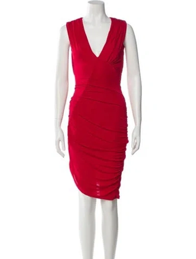 Pre-owned Misha Collection V-neck Knee-length Dress In Red