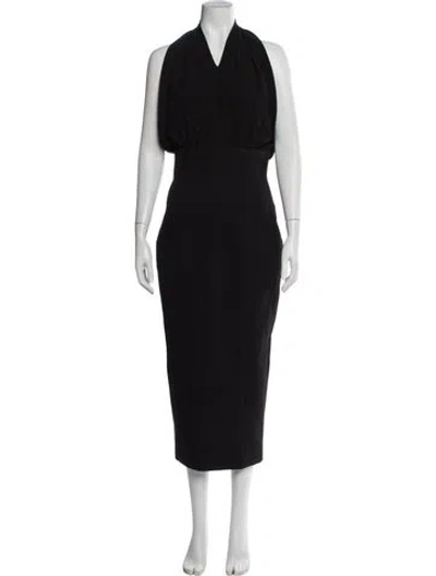 Pre-owned Misha Collection V-neck Long Dress In Gray