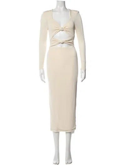 Pre-owned Misha Collection V-neck Long Dress W/ Tags In Neutrals