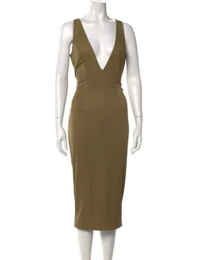 Pre-owned Misha Collection V-neck Midi Length Dress In Green