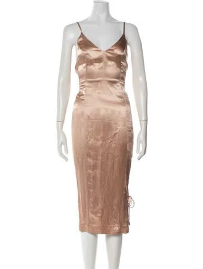 Pre-owned Misha Collection V-neck Midi Length Dress In Neutral