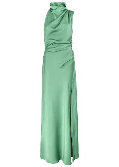 Misha Constantina Ruched Satin Gown In Teal