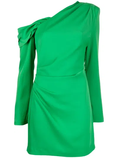 Misha Cormac One-shoulder Satin Minidress In Green