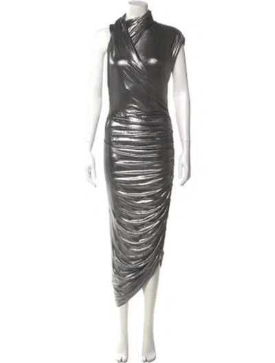 Pre-owned Misha Cowl Neck Long Dress In Silver