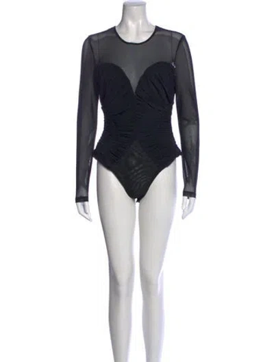 Pre-owned Misha Crew Neck Long Sleeve Bodysuit In Black