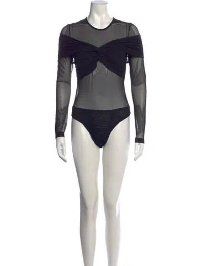 Pre-owned Misha Crew Neck Long Sleeve Bodysuit In Black