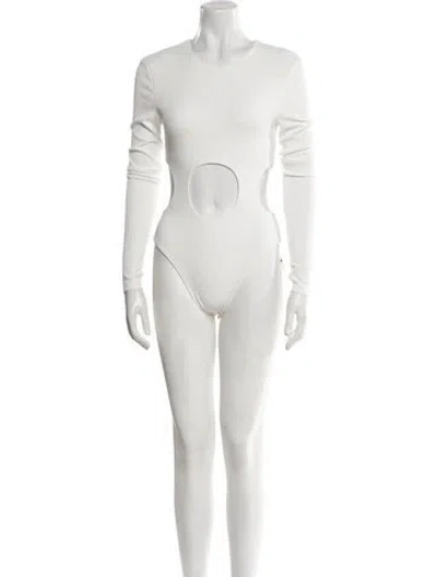 Pre-owned Misha Crew Neck Three-quarter Sleeve Bodysuit In White