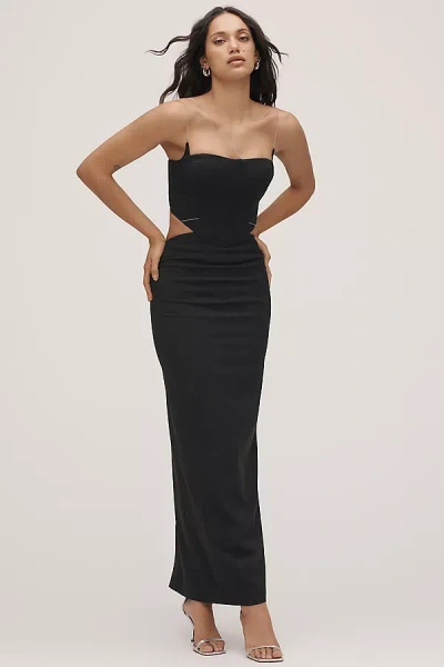 Misha Cyrus Chain Cutout Suiting Maxi Dress In Black