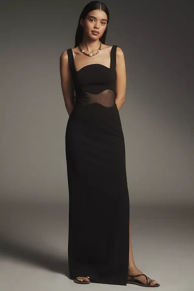 Misha Damita Sleeveless Sheer Panel Crepe Maxi Dress In Black