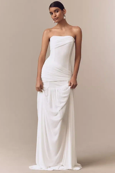 Misha Ember Strapless Wrapped Drop-waist Maxi Dress In White