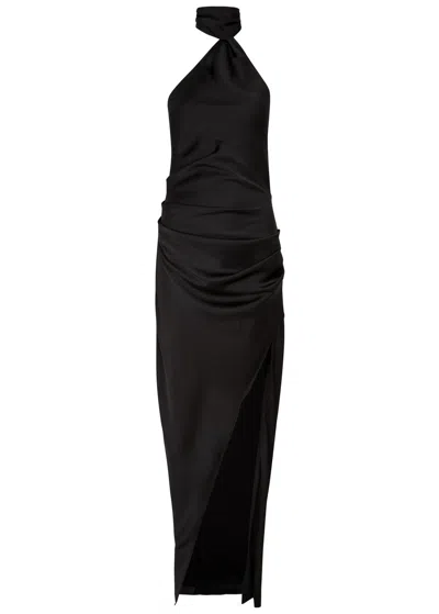 Misha Emma Halterneck Satin Maxi Dress In Black