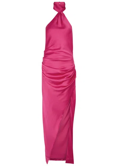 Misha Emma Halterneck Satin Maxi Dress In Bright Pink