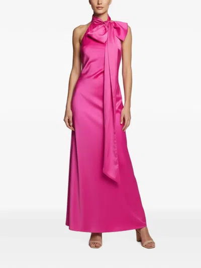 Pre-owned Misha Evianna Bow-detail Gown In Pink