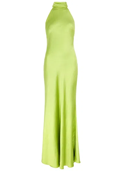 Misha Evianna Halterneck Satin Gown In Lime