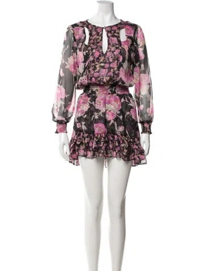 Pre-owned Misha Floral Print Mini Dress In Purple