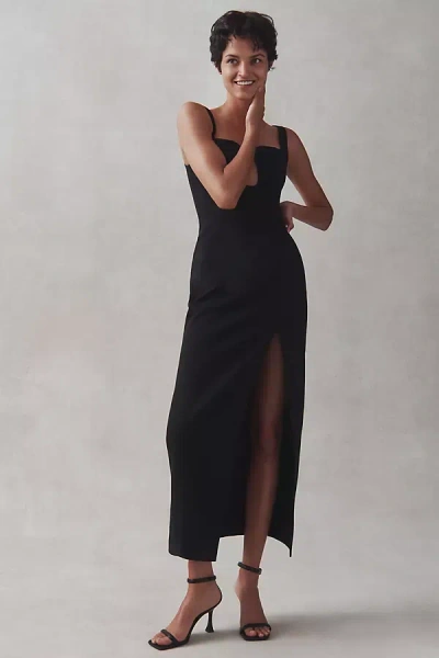 Misha Franka Sleeveless Side-slit Bonded Crepe Maxi Dress In Black