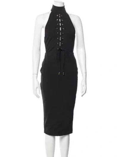 Pre-owned Misha Halterneck Knee-length Dress In Black