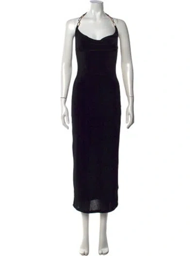 Pre-owned Misha Halterneck Long Dress In Black