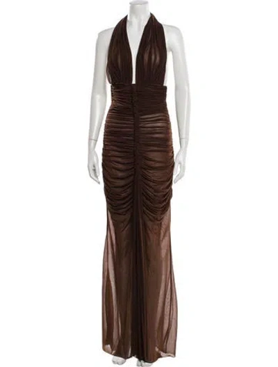 Pre-owned Misha Halterneck Long Dress In Brown