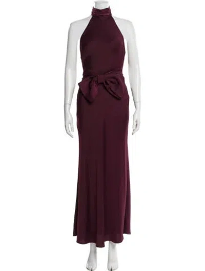 Pre-owned Misha Halterneck Long Dress In Burgundy