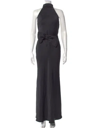 Pre-owned Misha Halterneck Long Dress In Gray