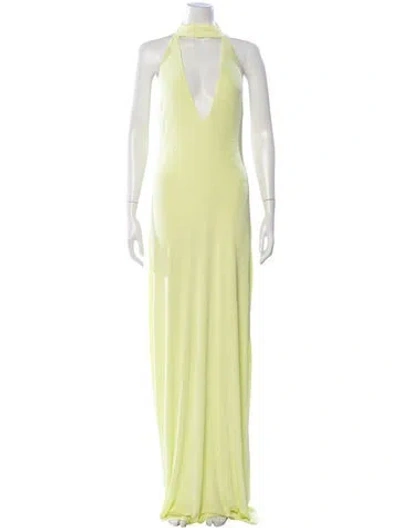 Pre-owned Misha Halterneck Long Dress In Green