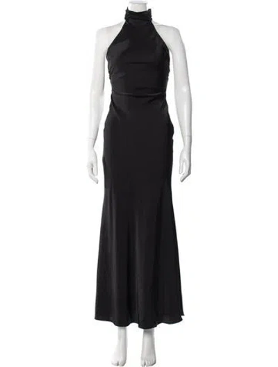 Pre-owned Misha Halterneck Long Dress In Neutral