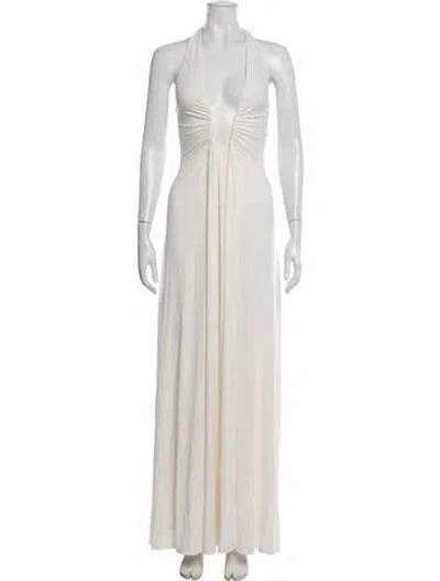 Pre-owned Misha Halterneck Long Dress In Neutrals