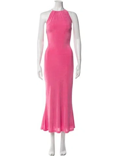 Pre-owned Misha Halterneck Long Dress In Pink