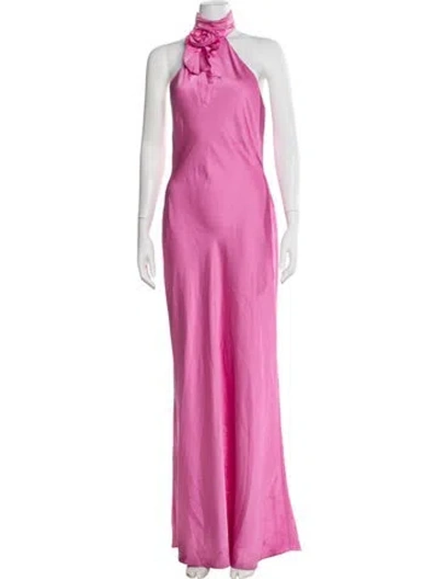 Pre-owned Misha Halterneck Long Dress In Pink