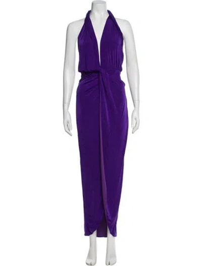 Pre-owned Misha Halterneck Long Dress In Purple