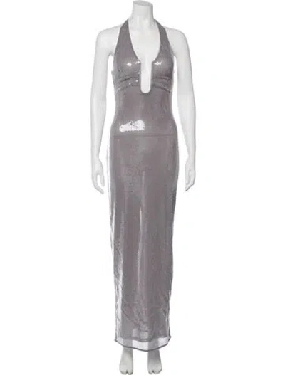 Pre-owned Misha Halterneck Long Dress W/ Tags In Gray